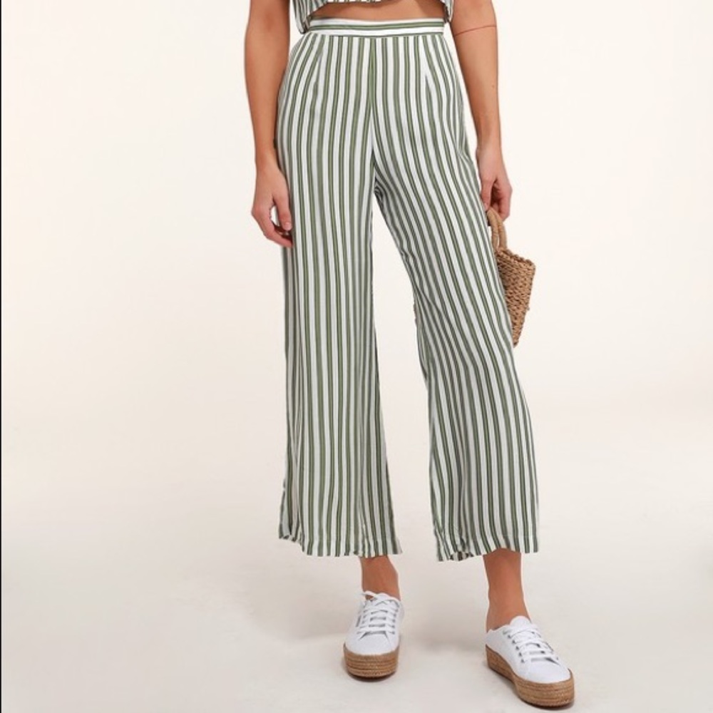 Faithfull the Brand Green Striped Wide-Leg Pants